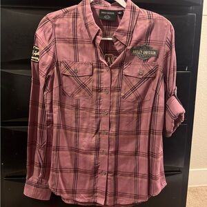 Harley-Davidson Men's Casual Pink Plaid Shirt